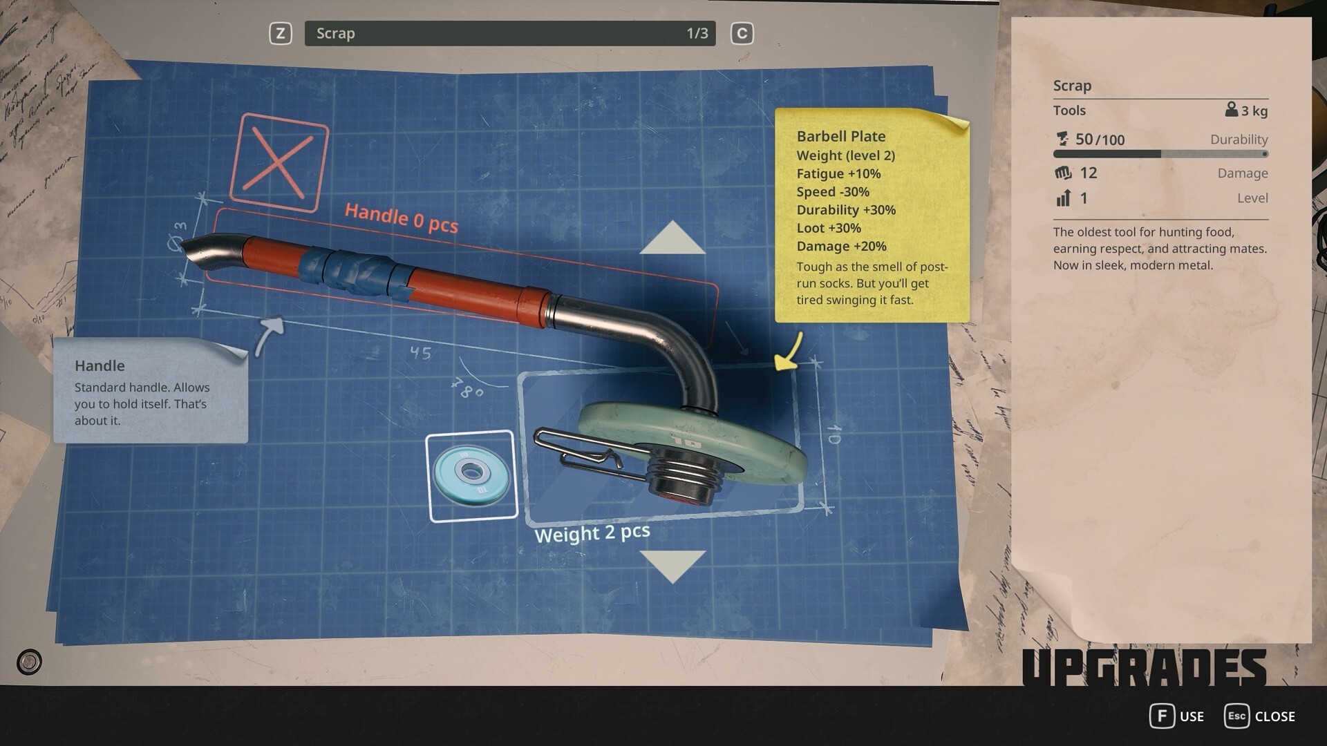 Official Breathedge 2 DIY upgrade screen showing a modular scrap tool