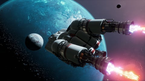 Breathedge 2 spacecraft flying near a planet