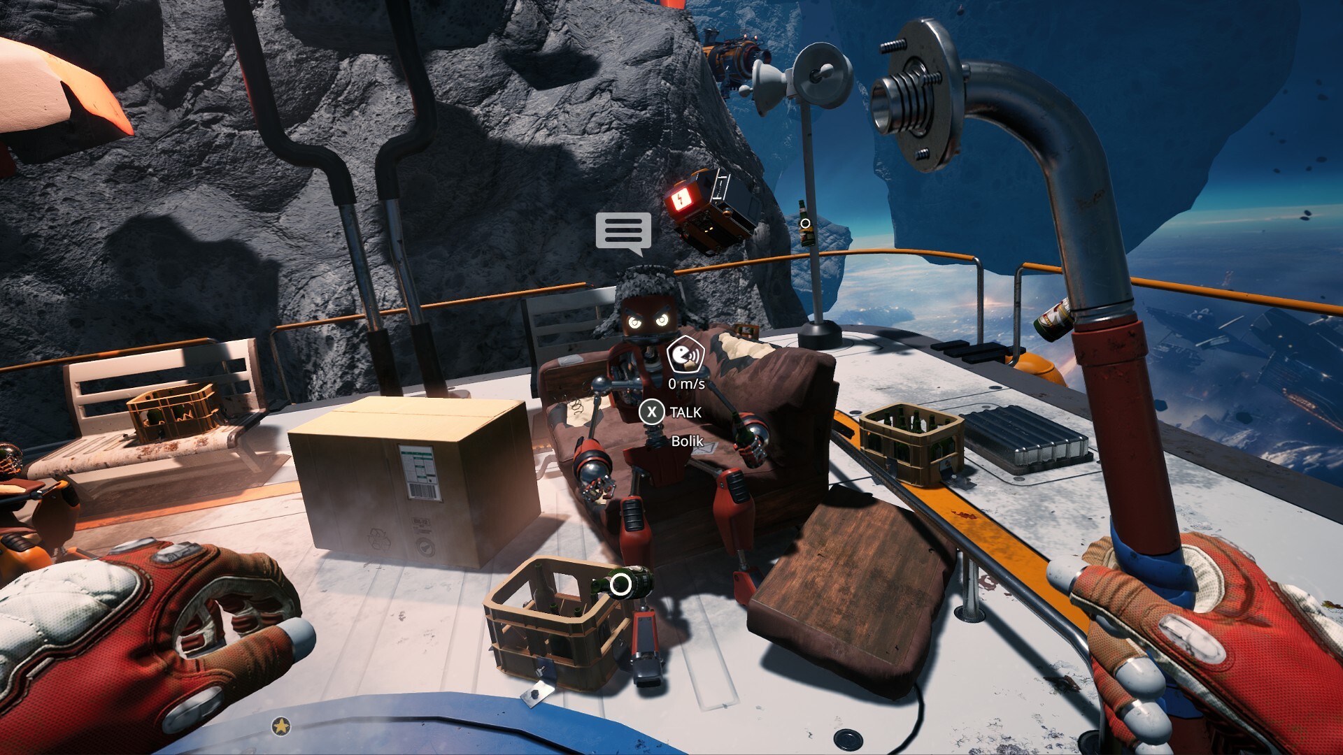 NPC interaction with Bolik in an outdoor space area