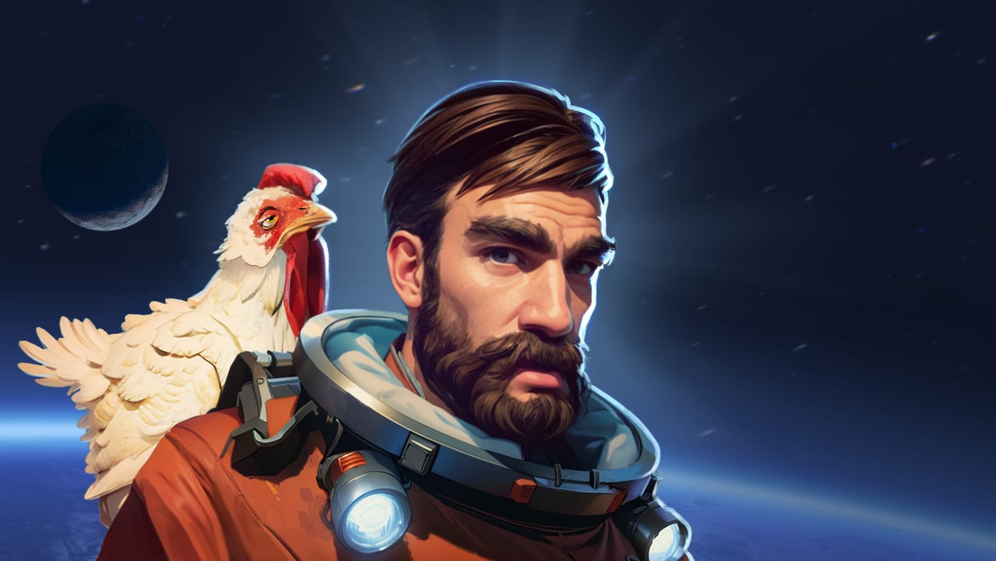 Official Breathedge 2 store artwork showing the Man and his chicken